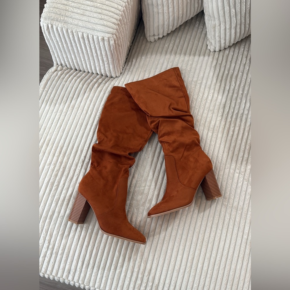 Stylish Brown Faux Suede Knee-High Boots
